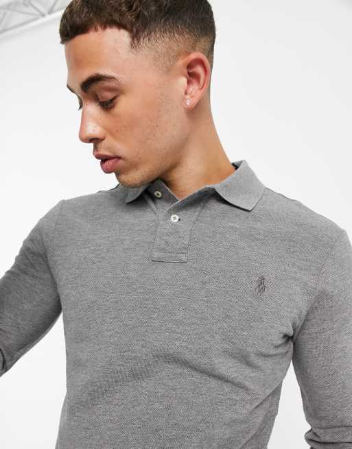 Polo Ralph Lauren - Polo slim a maniche lunghe in piqué, colore grigio mélange