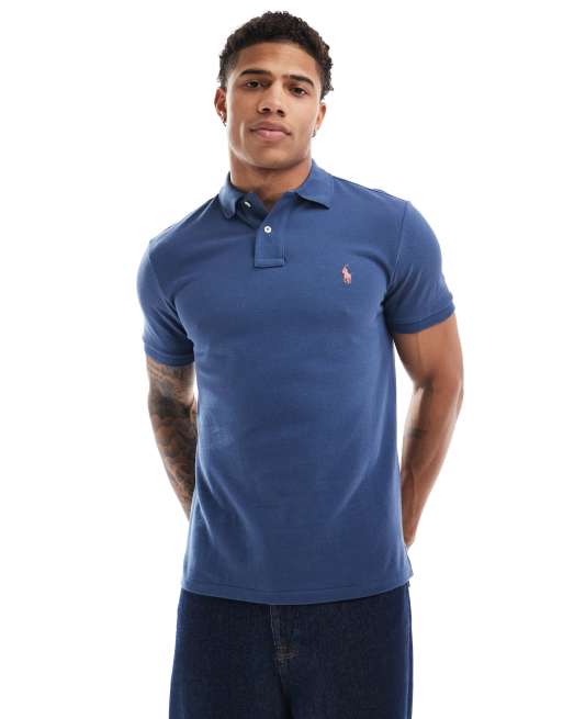 Polo Ralph Lauren - Polo slim in piqué blu medio con logo