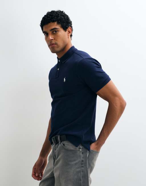 Polo Ralph Lauren - Polo slim in piqué blu navy con logo, 3 di 5