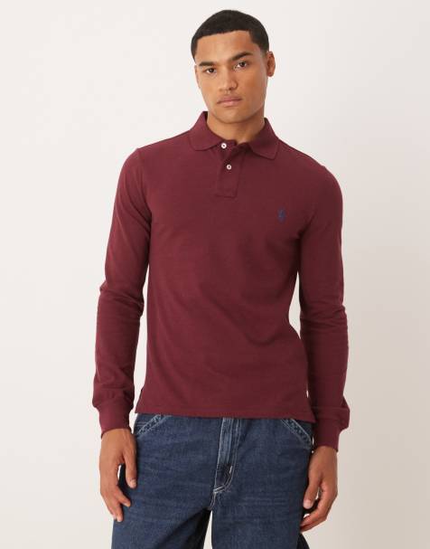 Polo Ralph Lauren - Polo slim in piqué bordeaux mélange con logo iconico a maniche lunghe - view 1