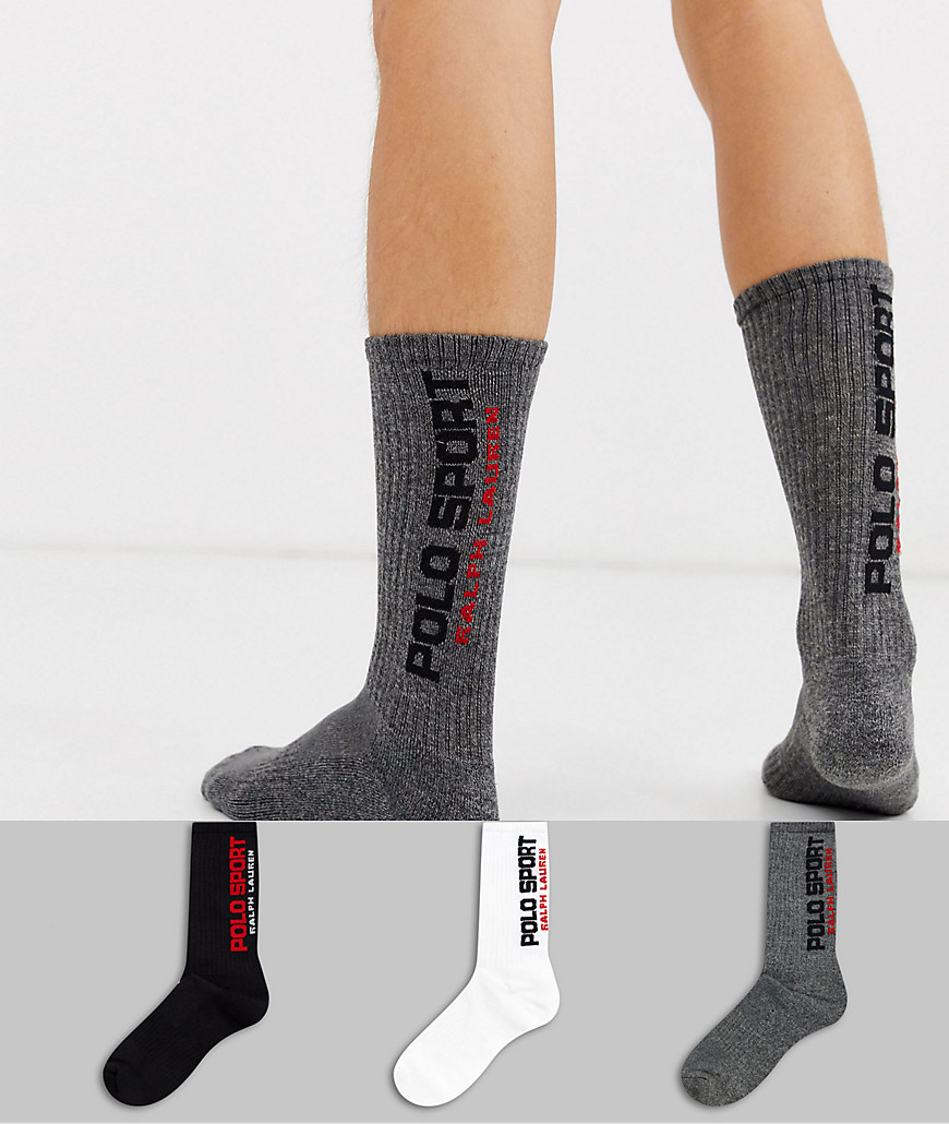 Polo Ralph Lauren polo sport 3 pack socks in white/grey/black