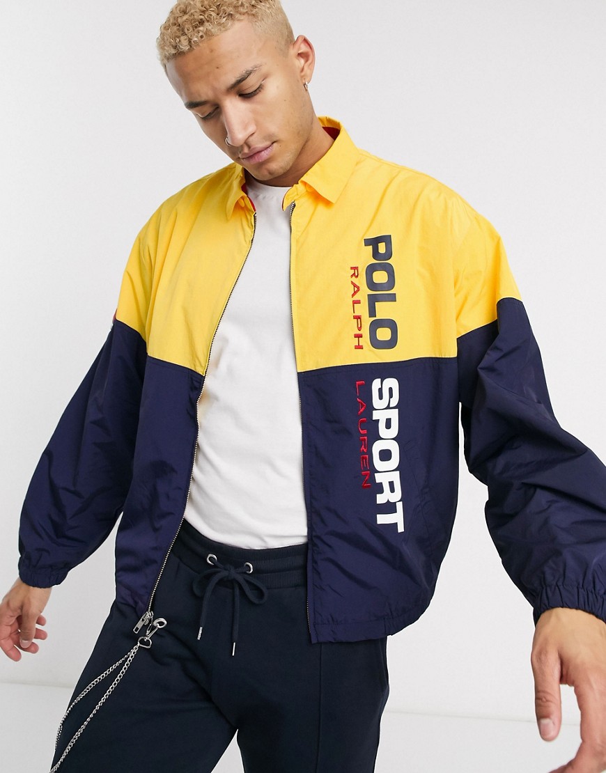 Polo Ralph Lauren - Polo Sport - Capsule - Jack van nylon met kleurvakken en logo in navy/geel-Marineblauw