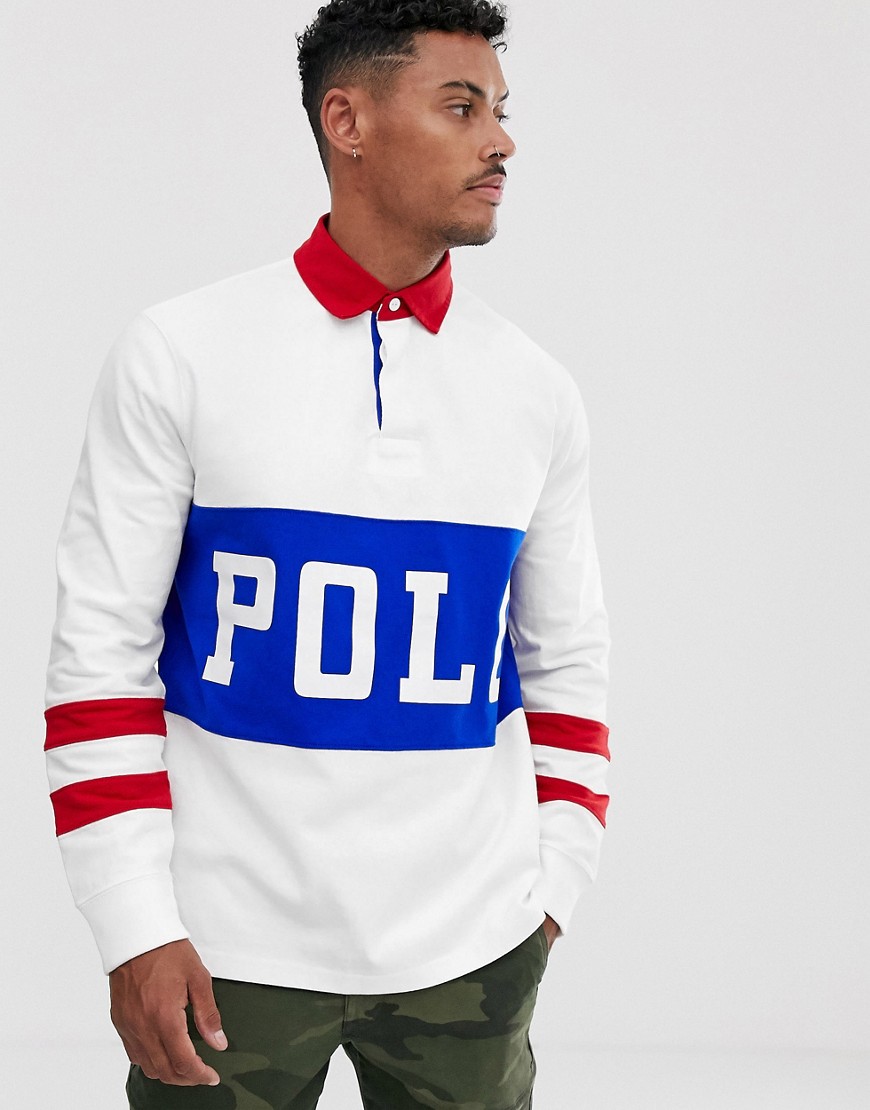 Polo Ralph Lauren - Polo stile rugby bianca con logo grande custom fit-Bianco