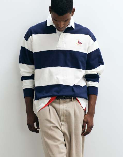 Polo Ralph Lauren - Polo style rugby oversize à rayures effet color block et logo drapeau - Bleu marine - view 1