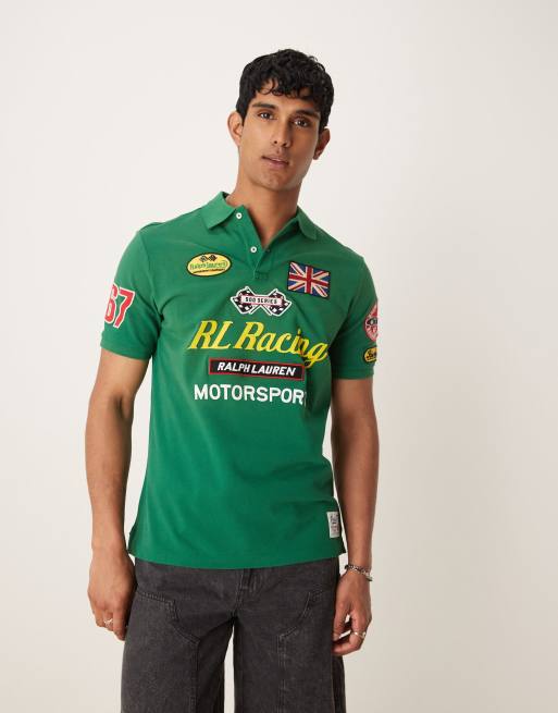 Polo Ralph Lauren - Polo vestibilità classica in piqué verde medio con logo sul davanti e sul retro a tema gara automobilistica