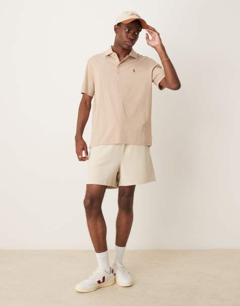 Polo Ralph Lauren – Polohemd aus Pima-Baumwolle in beige meliert mit Markenlogo und All-over-Hufeisenprint - view 1