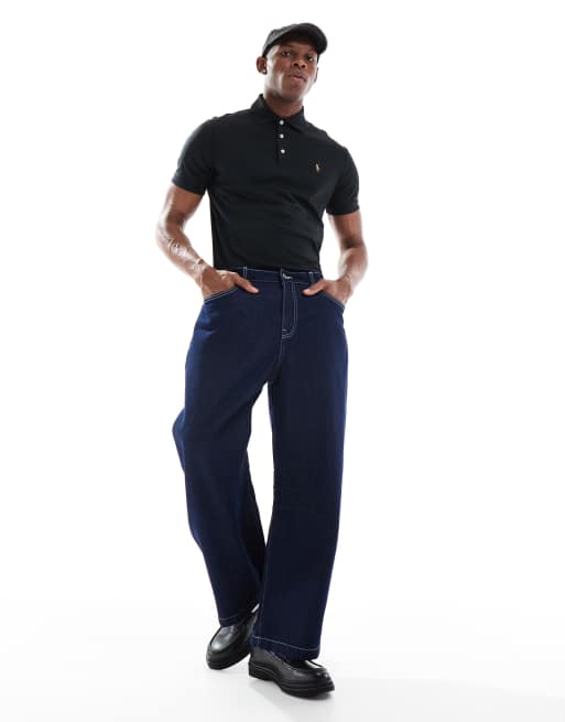 Polo Ralph Lauren – Polohemd aus Pima-Baumwolle in Schwarz mit