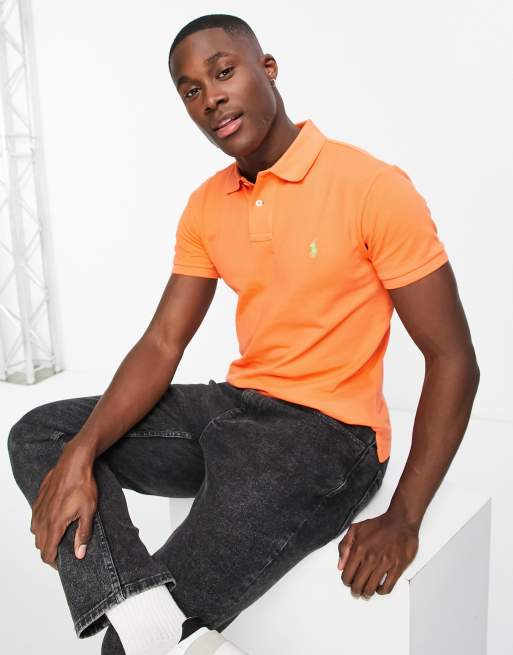 Polo Ralph Lauren – Pomarańczowa dopasowana koszulka polo z piki z logo