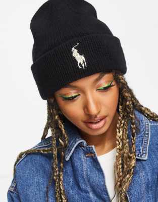 Polo Ralph Lauren pony beanie hat in black