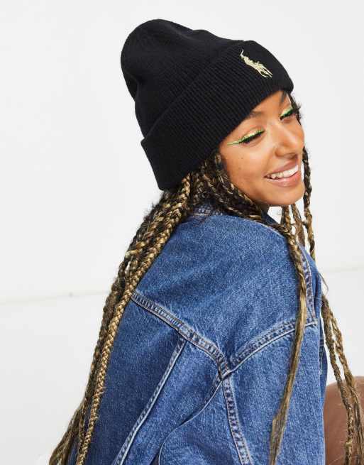 Polo Ralph Lauren pony beanie hat in black | ASOS