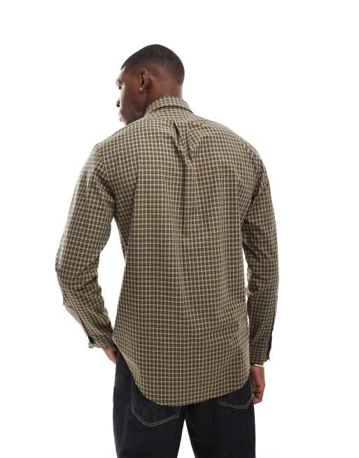 Polo Ralph Lauren – Popeline-Hemd in Khaki-Hellbraun mit kariertem Logoprint, 2 von 4