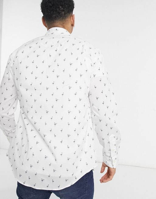 Polo Ralph Lauren poplin player logo all-over flamingo print shirt  button-down slim fit in white | ASOS