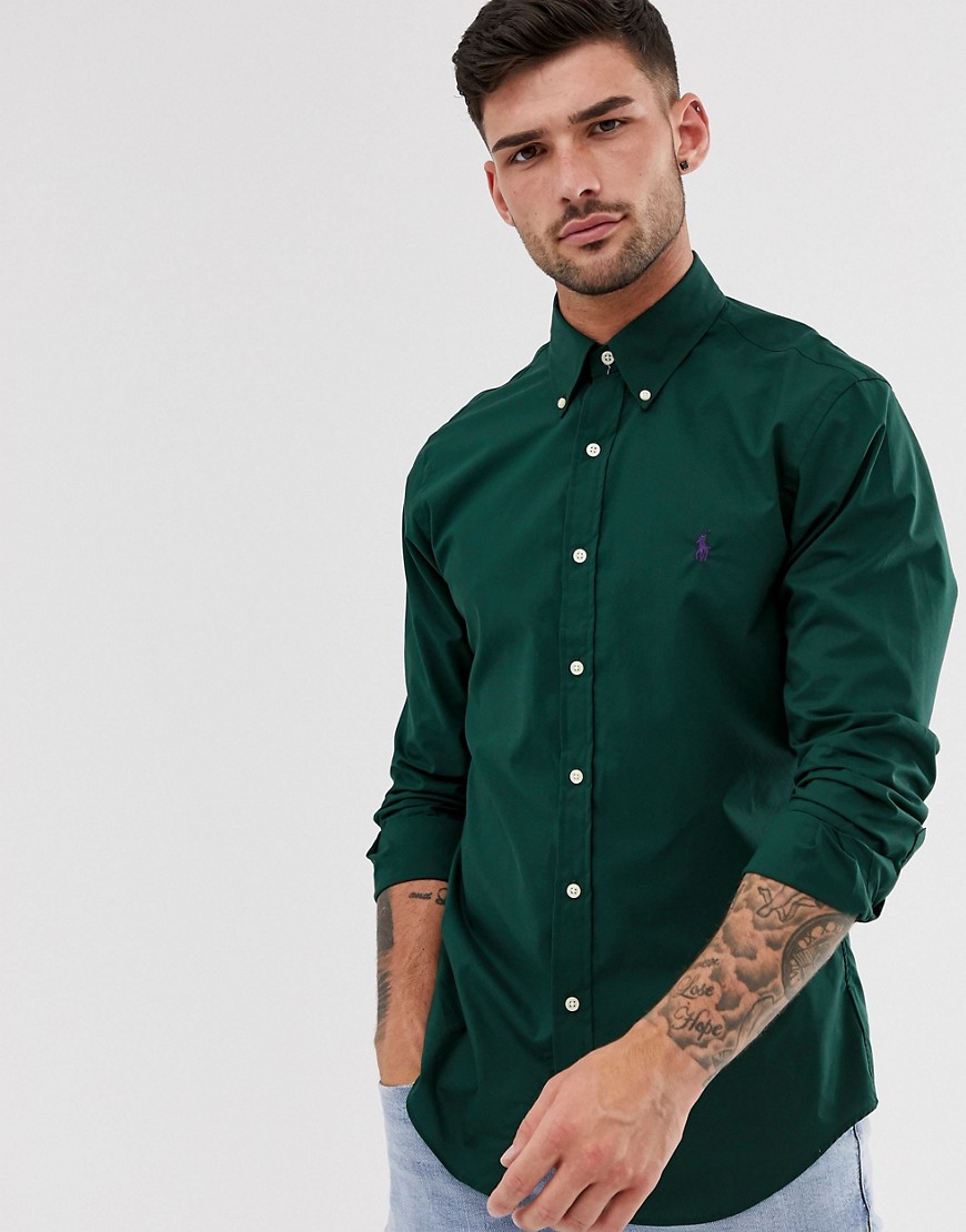 Polo Ralph Lauren poplin shirt slim fit button down player logo in green