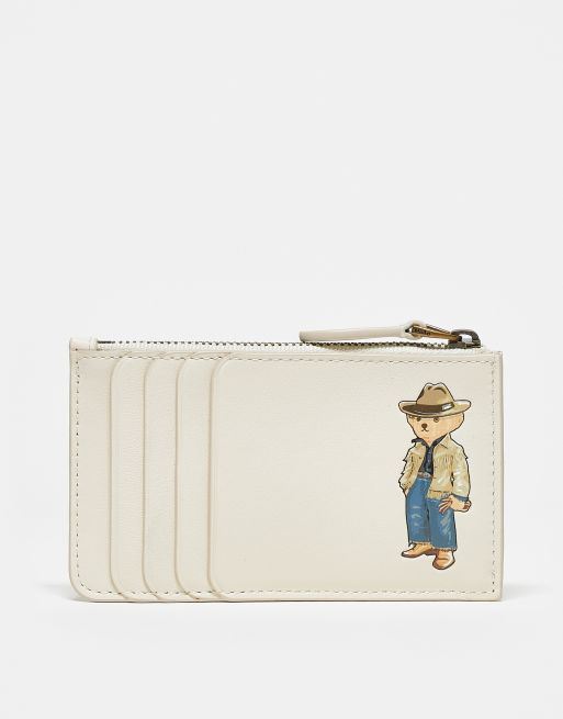 Polo Ralph Lauren - Porte-cartes en cuir avec logo ours style western - Crème