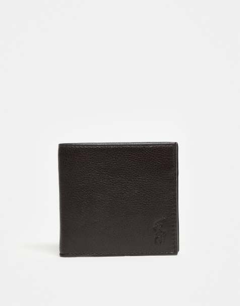 Polo Ralph Lauren portefeuille pliant en cuir grainé marron avec logo embossé - view 1