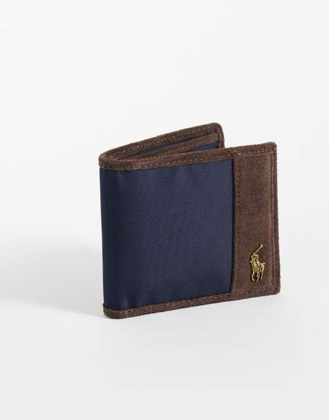 Polo Ralph Lauren portfel składany średni z logo w kolorze granatowym i brązowym - view 1