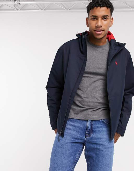 Polo Ralph Lauren Portland player logo hooded rain jacket in navy | ASOS