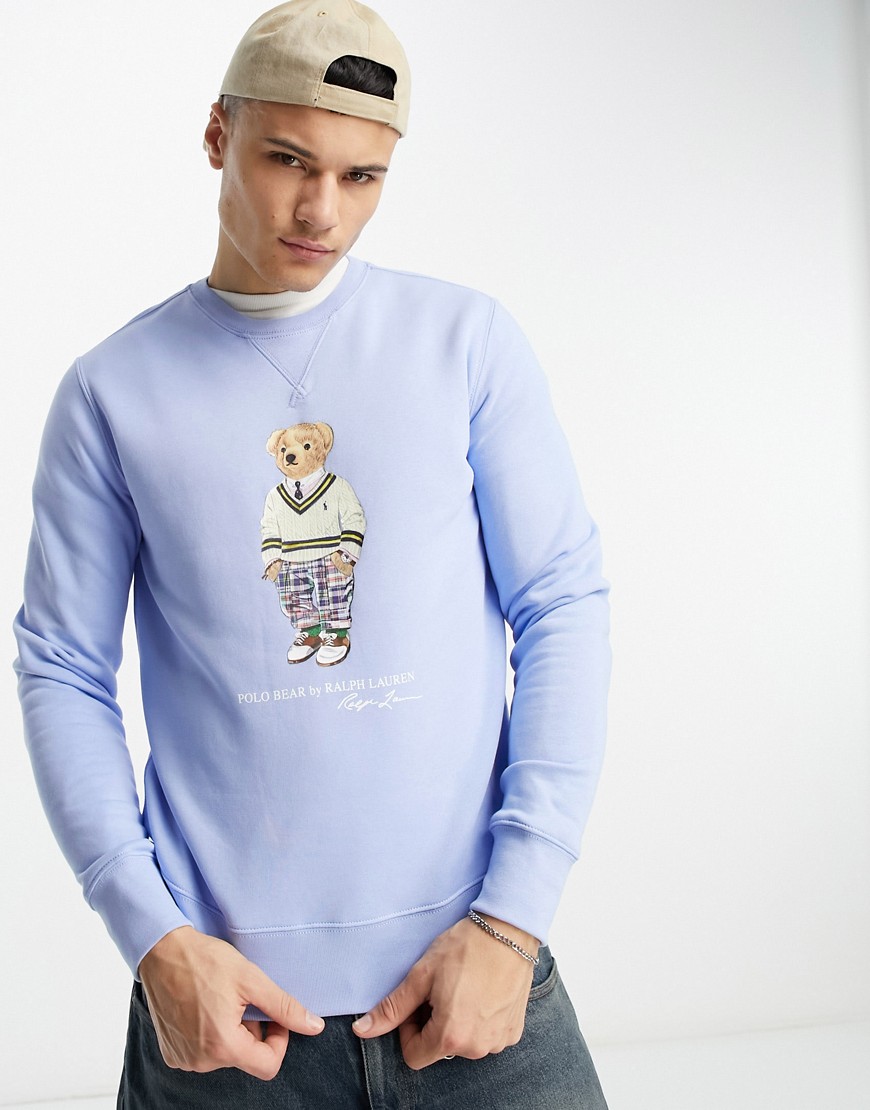 Polo Ralph Lauren preppy bear print sweatshirt in light blue