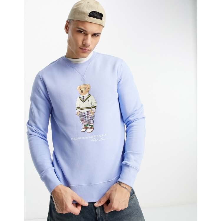 Polo Ralph Lauren preppy bear print sweatshirt in light blue