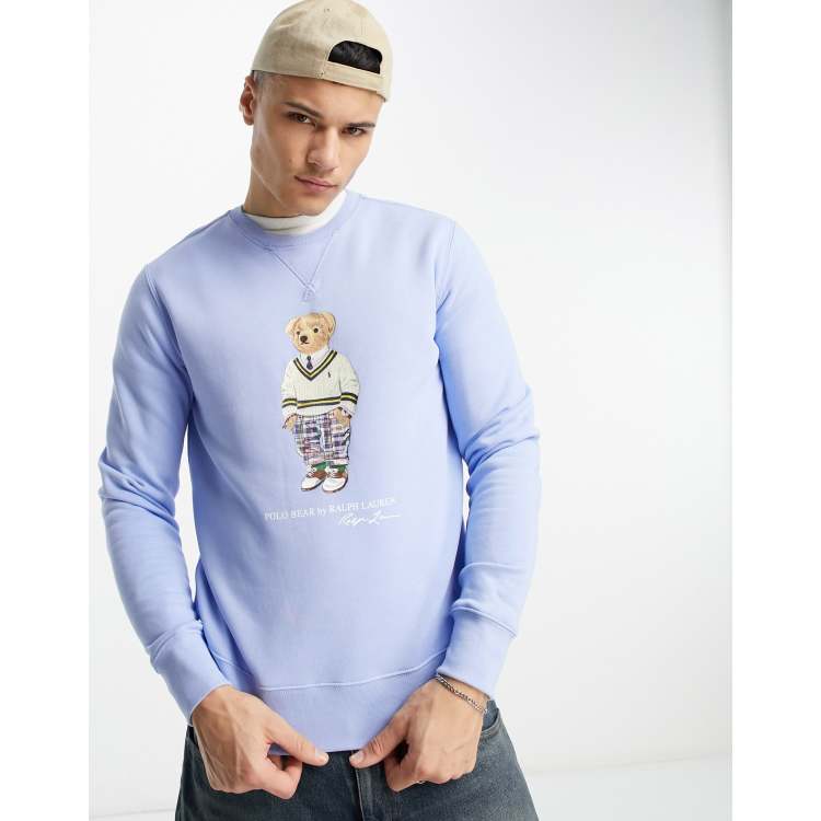 Polo Ralph Lauren preppy bear print sweatshirt in light blue | ASOS