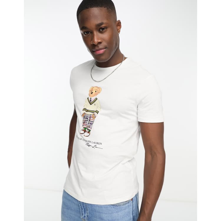 For tidlig kalender Motherland Polo Ralph Lauren preppy bear print T-shirt custom fit in white | ASOS