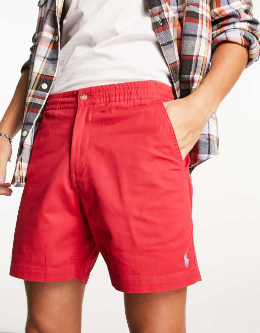 Polo Ralph Lauren – Prepster – Czerwone szorty o klasycznym kroju z diagonalu ze stretchem z logo