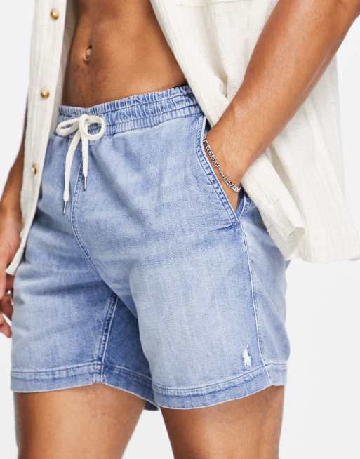 Polo Ralph Lauren Prepster player logo denim shorts in light wash | ASOS