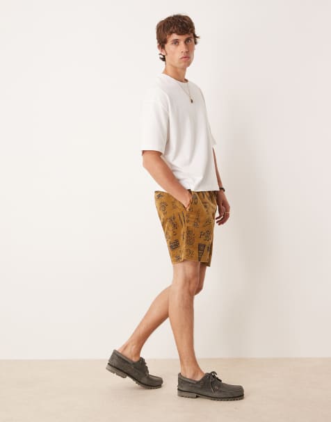 Polo Ralph Lauren – Prepsters – Cord-Shorts in Beige mit adrettem Tagebuch-Print und flacher Vorderseite - view 1