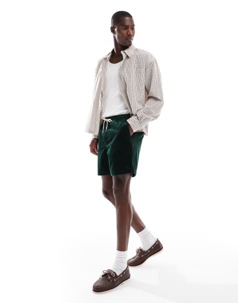 Polo Ralph Lauren – Prepsters – Cord-Shorts in Mittelgrün mit flacher Vorderseite - view 1
