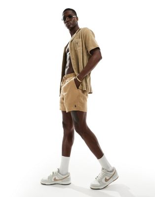 Polo Ralph Lauren Prepsters icon logo linen shorts in khaki tan CO-ORD