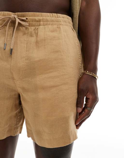 Polo Ralph Lauren Prepsters icon logo linen shorts in khaki tan CO ORD