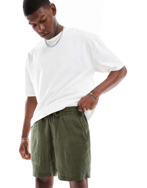 Polo Ralph Lauren – Prepsters – Leinenshorts in Olivgrün mit Markenlogo, 3 von 5