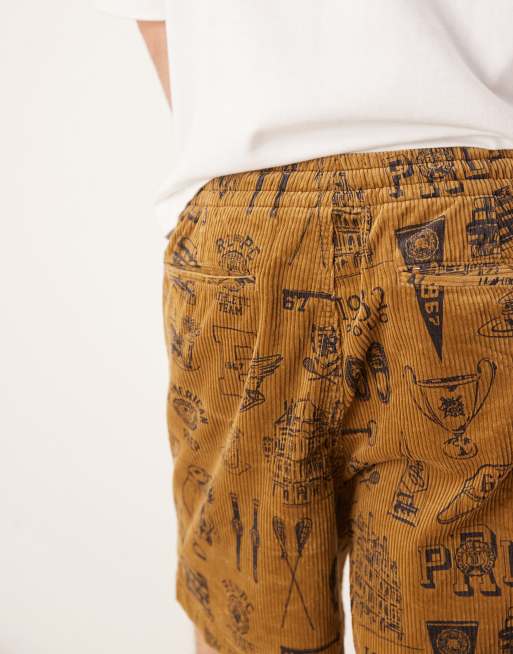 Polo Ralph Lauren Prepsters preppy diary print flat front cord shorts in beige, 3 of 5