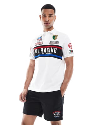 Polo Ralph Lauren Prepsters racing logo flat front twill chino shorts in black - view 1