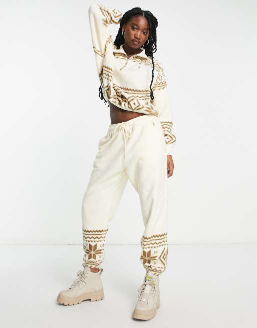 Polo Ralph Lauren Co Ord Printed Athletic Drawstring Trousers In  Cream-White for Women