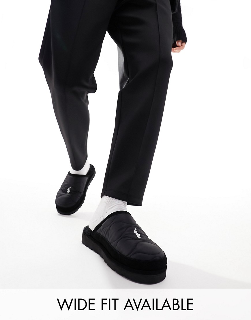 Polo Ralph Lauren puffer slipper in black with logo