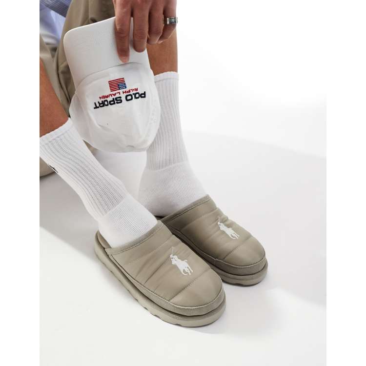 Polo Ralph Lauren Puffer Slipper in Creme mit Logo ASOS
