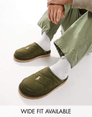 Polo Ralph Lauren puffer slipper in green with logo