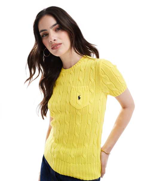Polo Ralph Lauren - Pull à manches courtes en maille torsadée - Jaune vif - view 1