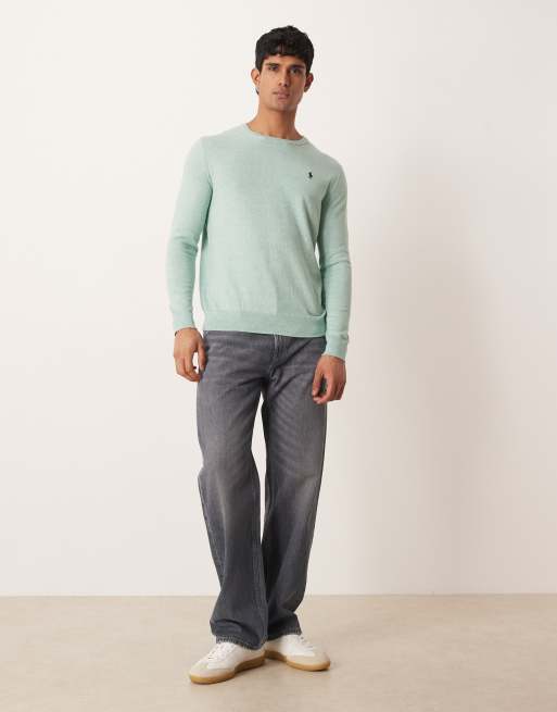 Polo Ralph Lauren - Pull ajusté en fine maille de coton à logo emblématique - Vert clair, 2 de 5