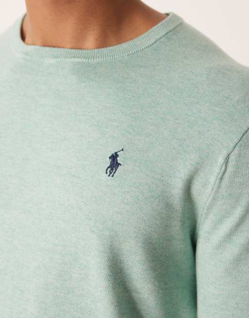 Polo Ralph Lauren - Pull ajusté en fine maille de coton à logo emblématique - Vert clair, 4 de 5