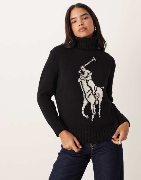 Polo Ralph Lauren - Pull col roulé en laine mélangée à logo emblématique - Noir - view 1