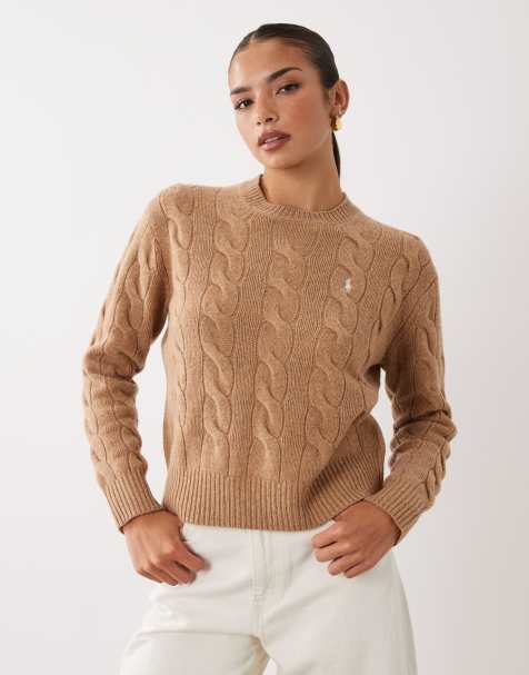 Polo Ralph Lauren - Pull coupe droite en maille torsadée avec logo emblématique - Fauve camel - view 1