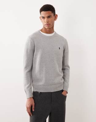 Polo Ralph Lauren - Pull en coton épais à logo emblématique - Gris chiné
