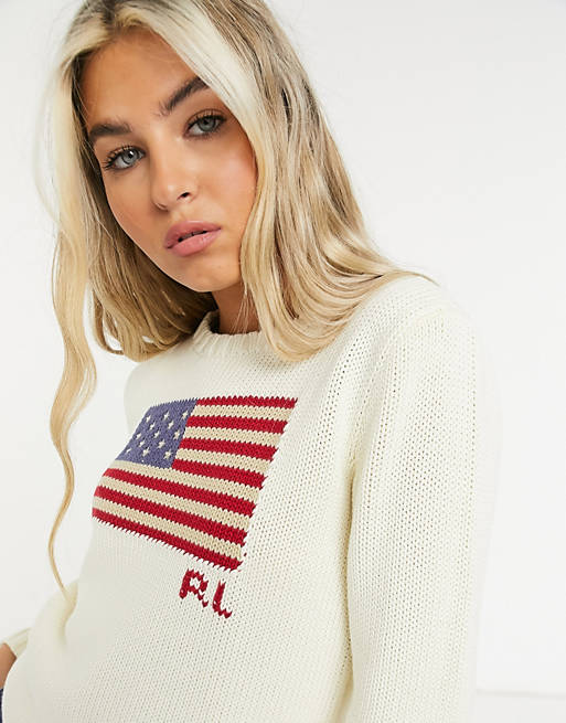 Polo Ralph Lauren - Pull en maille avec logo drapeau - Crème | ASOS