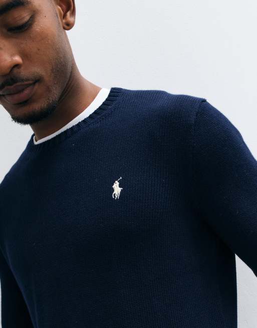 Polo Ralph Lauren - Pull en maille de coton épaisse à logo - Bleu marine, 3 de 5