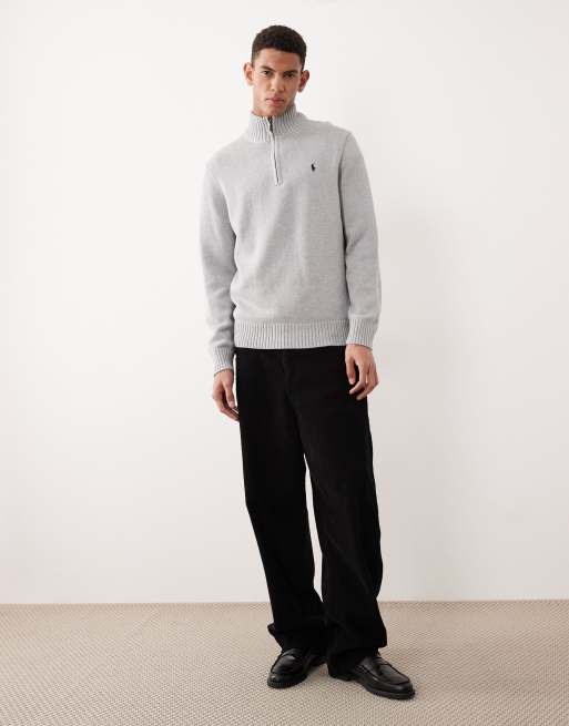 Polo Ralph Lauren - Pull en maille de coton épaisse avec logo emblématique et demi-fermeture éclair - Gris, 2 de 5