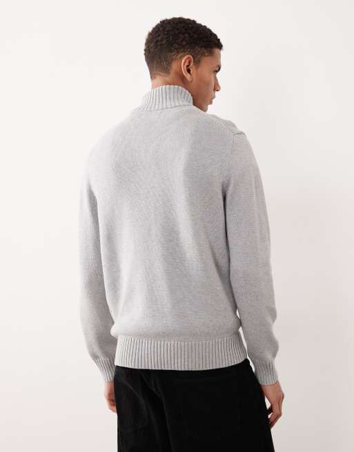 Polo Ralph Lauren - Pull en maille de coton épaisse avec logo emblématique et demi-fermeture éclair - Gris, 3 de 5