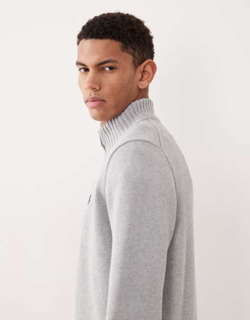 Polo Ralph Lauren - Pull en maille de coton épaisse avec logo emblématique et demi-fermeture éclair - Gris, 4 de 5