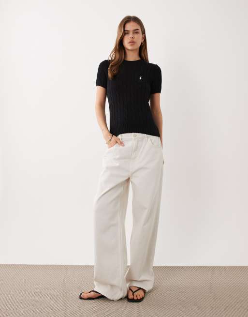 Polo Ralph Lauren - Pull en maille de coton torsadée à manches courtes et logo emblématique - Noir, 2 de 4
